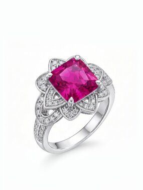 Princess Cut Floral Halo Ring - Pink Topaz Liz Halston 925 Sterling Silver